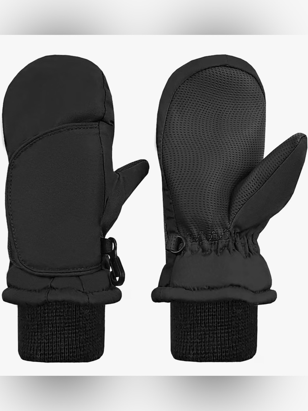 N’ice Caps Kids Black Winter Mittens with Grip and Knit Cuff